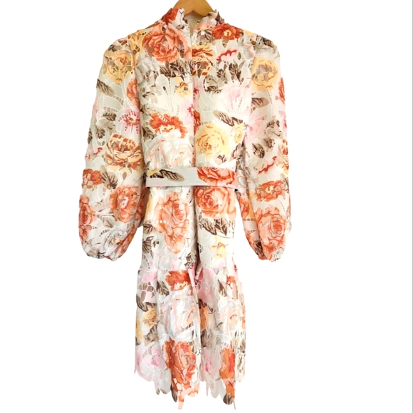 DRESS COQUETTE BOHO FLORAL LONG-SLEEVED LINEN FIT & FLARE BELTED MIDI DRESS - Picture 3 of 8